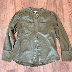 Like New Point Sur J.Crew Olive Feminine Button Up Top Size Small